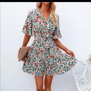 Floral Print Overlap Ruffled Hem Dress